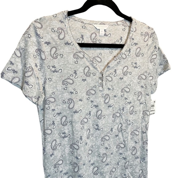 Charter Club Macy's Short Sleeve Cotton Essentials Chemise Grey Paisley XS New - Picture 3 of 7